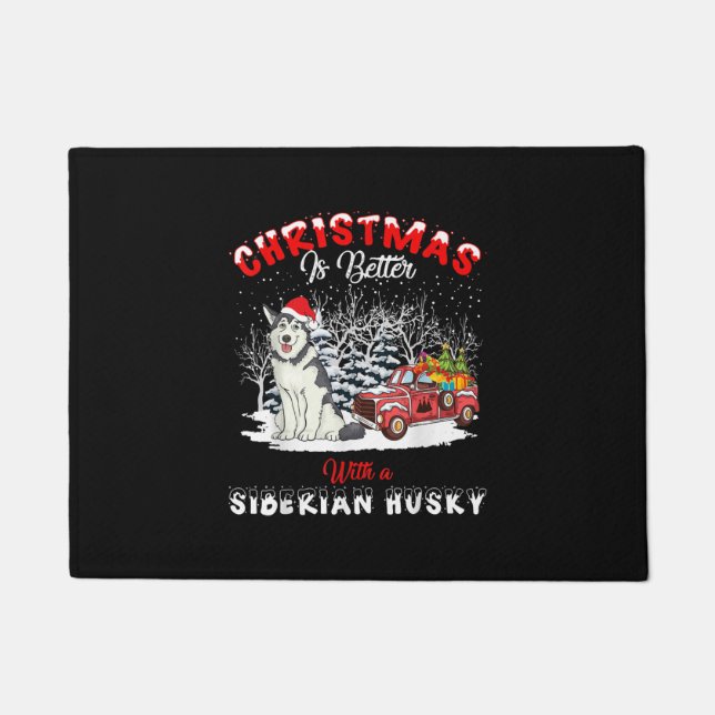 クリスマスは犬の方が好い |ハスキーのオーナーギフト ドアマット (正面)