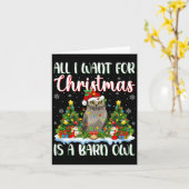 クリスマスは納屋フクロウ鳥のクリスマスツリーが欲しい カード (黄色い花)