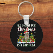 クリスマスは納屋フクロウ鳥のクリスマスツリーが欲しい キーホルダー (正面)