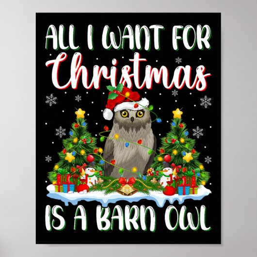 クリスマスは納屋フクロウ鳥のクリスマスツリーが欲しい ポスター (正面)