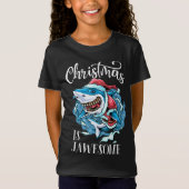 クリスマスは素晴らしジャウエソーム白シャーク Tシャツ (正面)