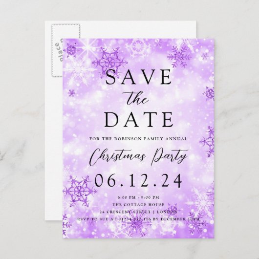 クリスマスは紫色の冬の日付を保存疑問に思する 案内ポストカード (正面/裏面)