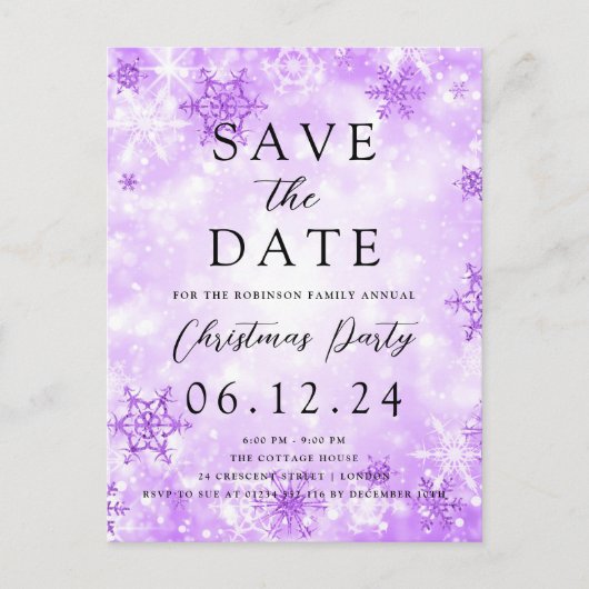 クリスマスは紫色の冬の日付を保存疑問に思する 案内ポストカード (正面)