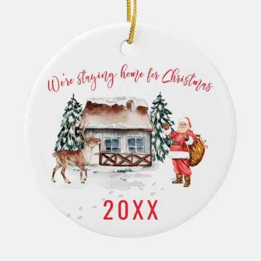 クリスマスは自宅で | 2020年を忘れないコミカルグッズ セラミックオーナメント (正面)