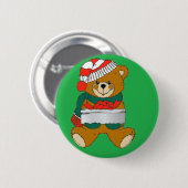 クリスマスは贈り物箱付きの熊 缶バッジ (正面&裏面)