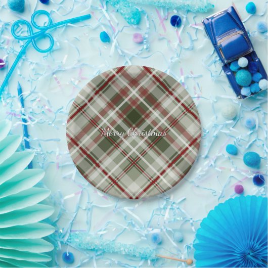 クリスマスは赤い緑と白の格子模様 ペーパープレート (パーティー)