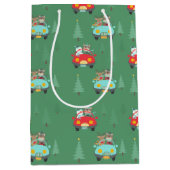 クリスマスは車で雪だるまを負う ミディアムペーパーバッグ (正面)