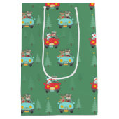 クリスマスは車で雪だるまを負う ミディアムペーパーバッグ (裏面)