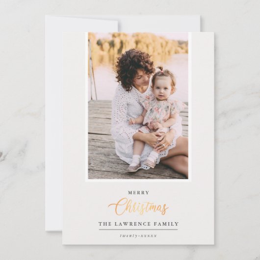 クリスマスは金ゴールド |アイボリーモダン縦写真 シーズンカード (正面)