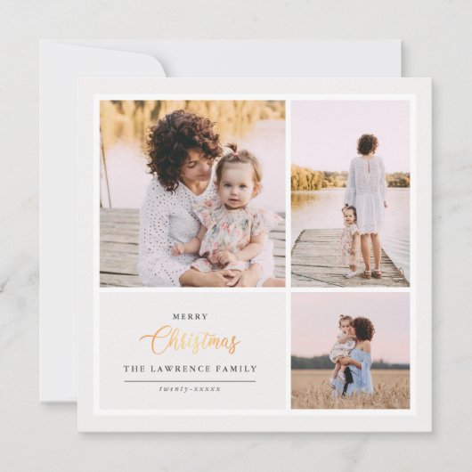 クリスマスは金ゴールド |アイボリーモダン3の祝日 シーズンカード (正面)