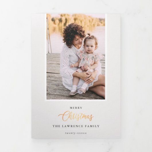 クリスマスは金ゴールド |アイボリー5数々のフォトギャラリー 三つ折り招待状 (カバー)