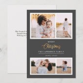 クリスマスは金ゴールド |グレーエレガント4フォトホリデー シーズンカード (正面/裏面)