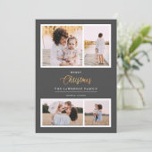 クリスマスは金ゴールド |グレーエレガント4フォトホリデー シーズンカード (スタンド正面)