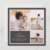 クリスマスは金ゴールド |グレー3モダンの写真コラージュ シーズンカード (正面/裏面)