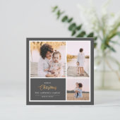 クリスマスは金ゴールド |グレー3モダンの写真コラージュ シーズンカード (スタンド正面)