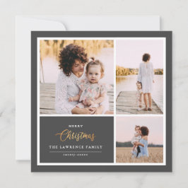 クリスマスは金ゴールド |グレー3モダンの写真コラージュ シーズンカード
