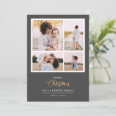 クリスマスは金ゴールド |グレー4モダンフォトコラージュ シーズンカード (スタンド正面)