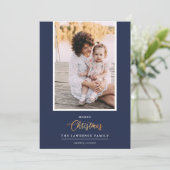 クリスマスは金ゴールド |ネイビモダンー縦写真 シーズンカード (スタンド正面)