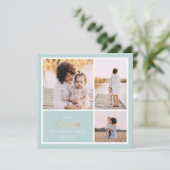 クリスマスは金ゴールド |ミントモダン3写真コラージュ シーズンカード (スタンド正面)