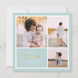 クリスマスは金ゴールド |ミントモダン3写真コラージュ シーズンカード