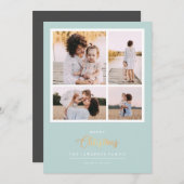 クリスマスは金ゴールド |ミントモダン4フォトホリデー シーズンカード (正面/裏面)