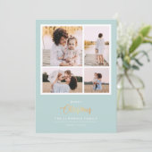 クリスマスは金ゴールド |ミントモダン4フォトホリデー シーズンカード (スタンド正面)