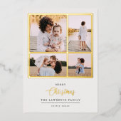 クリスマスは金ゴールド |ミントモダン4フォトホリデー 箔招待状 (正面)