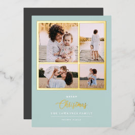 クリスマスは金ゴールド |ミントモダン4フォトホリデー 箔招待状
