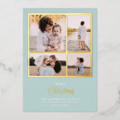 クリスマスは金ゴールド |ミントモダン4フォトホリデー 箔招待状 (正面)