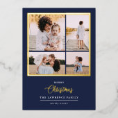 クリスマスは金ゴールド |ミントモダン4フォトホリデー 箔招待状 (正面)