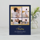 クリスマスは金ゴールド |ミントモダン4フォトホリデー 箔招待状 (立ち正面)