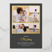 クリスマスは金ゴールド |ミントモダン4フォトホリデー 箔招待状 (正面)