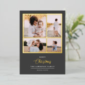 クリスマスは金ゴールド |ミントモダン4フォトホリデー 箔招待状 (立ち正面)