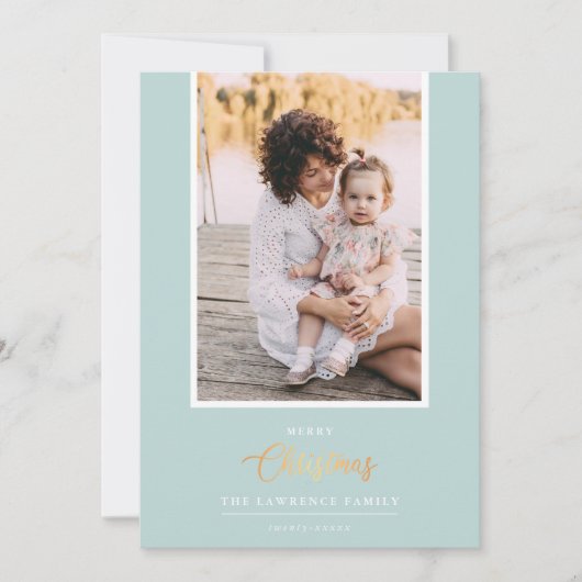 クリスマスは金ゴールド |ミント縦モダン方向写真 シーズンカード (正面)