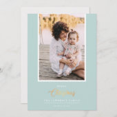 クリスマスは金ゴールド |ミント縦モダン方向写真 シーズンカード (正面/裏面)