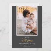 クリスマスは金ゴールド |灰色のモダン縦写真 シーズンカード (正面/裏面)