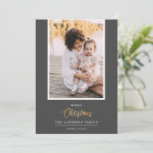 クリスマスは金ゴールド |灰色のモダン縦写真 シーズンカード (スタンド正面)