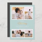 クリスマスは金ゴールド | Mint エレガント 4フォトホリデー シーズンカード (正面/裏面)