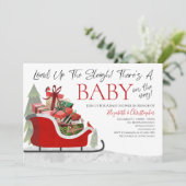 クリスマスは雪そりを積み上げる冬のベビーシャワー 招待状 (スタンド正面)