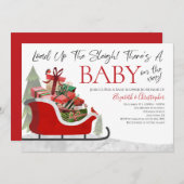 クリスマスは雪そりを積み上げる冬のベビーシャワー 招待状 (正面/裏面)