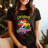 クリスマスは魔法のサンタライディング・ユニコーンおもしろい Tシャツ
