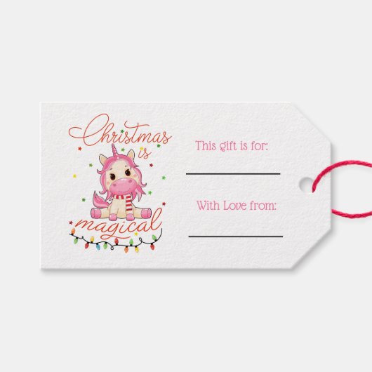 クリスマスは魔法の小さなユニコーンギフトラベル ギフトタグ (正面(横))