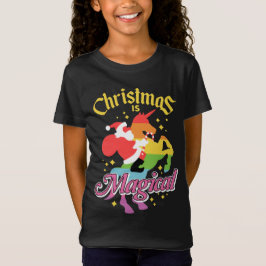 クリスマスは魔法 サンタのユニコーン乗り物 楽しい Tシャツ