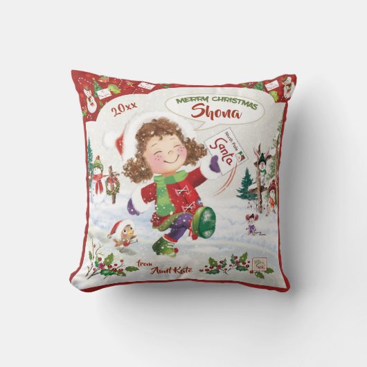 クリスマスは、3つの鐘のかわいい女の子の活動を見つけます クッション (正面)