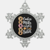 クリスマスはCookieでおもしろい済む スノーフレークピューターオーナメント (正面)