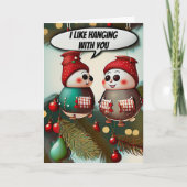 クリスマスぶら下がったの休暇がおもしろい好きだ カード (正面)