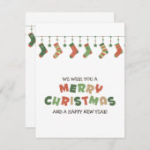 クリスマスぶら下がったの季節の靴下カラフル シーズンカード (正面/裏面)