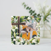 クリスマスまたはクリスマスの十字付き白結婚い花 シーズンカード (スタンド正面)