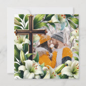 クリスマスまたはクリスマスの十字付き白結婚い花 シーズンカード (正面)