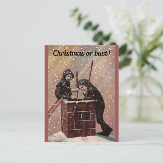 クリスマスまたはバスト、男の子の煙突のスイープアンティーク写真 シーズンポストカード (スタンド正面)